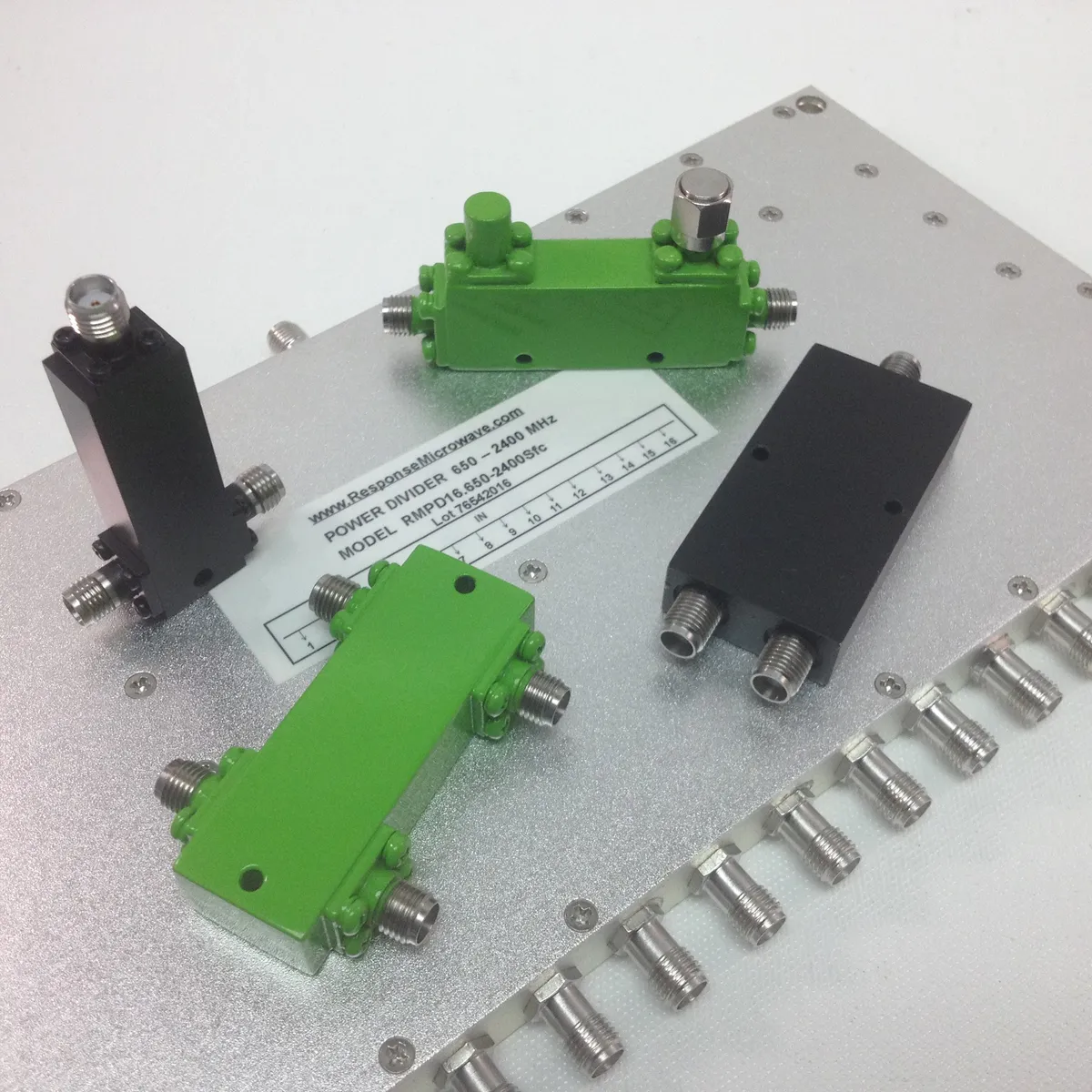 Assortment of RF power dividers and connectors